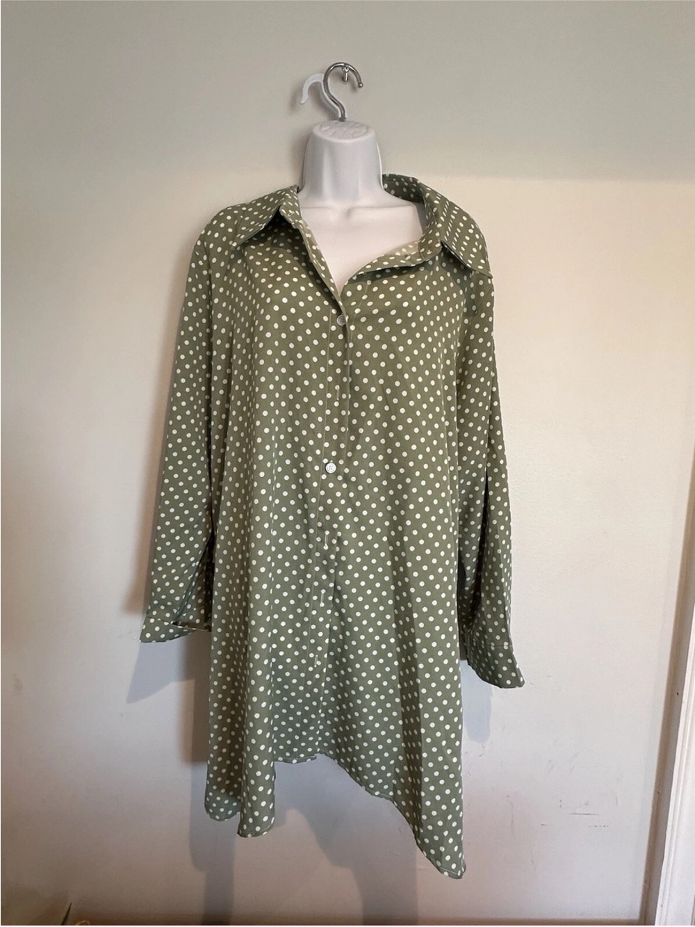 Olive Green Polka Dot women’s Button-Up Shirt